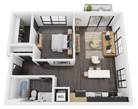 Floor plan for 1 bed, 1 bath, 736 sqft